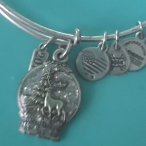 ALEX AND ANI Xmas Globe Silver Charm Bangle Bracelet #A41